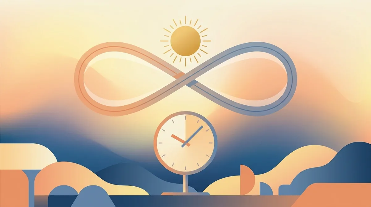Um relógio de sol projetando uma sombra curta ao meio-dia ao lado de um relógio moderno marcando 12:00, ilustrando a diferença entre o meio-dia solar e o do relógio